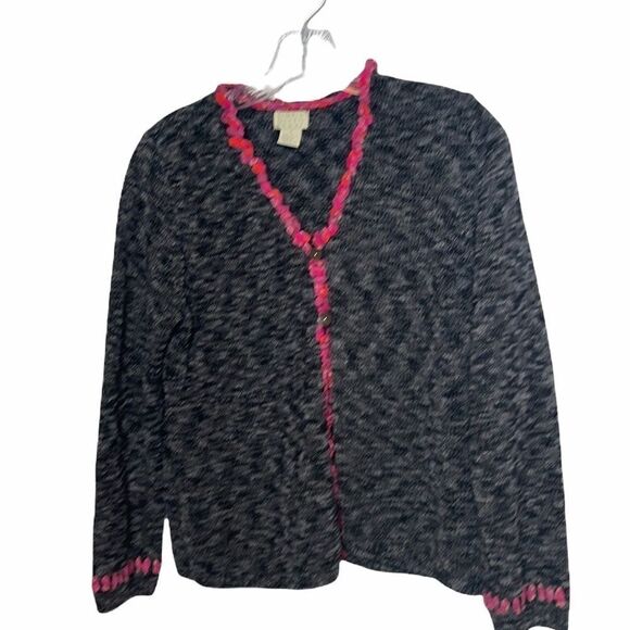 Sigrid Olsen Sport Black/Grey/Pink Cardigan Sweater. Size small. - Picture 1 of 8